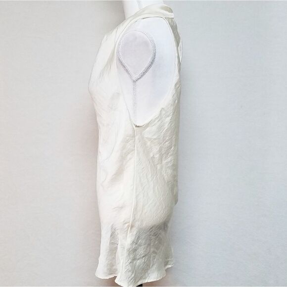 Adiva Pearl Sleeveless Keyhole Cream LeChute Satin Cowl Neck Mini Dress - Picture 4 of 8